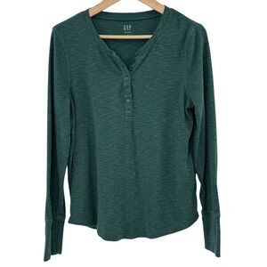 GAP Rib Henley Top Womens Large June Bug Dark Green Long Sleeve 709345-20